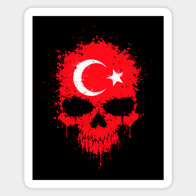 Chaotic Turkish Flag Splatter Skull Sticker by jeffbartels